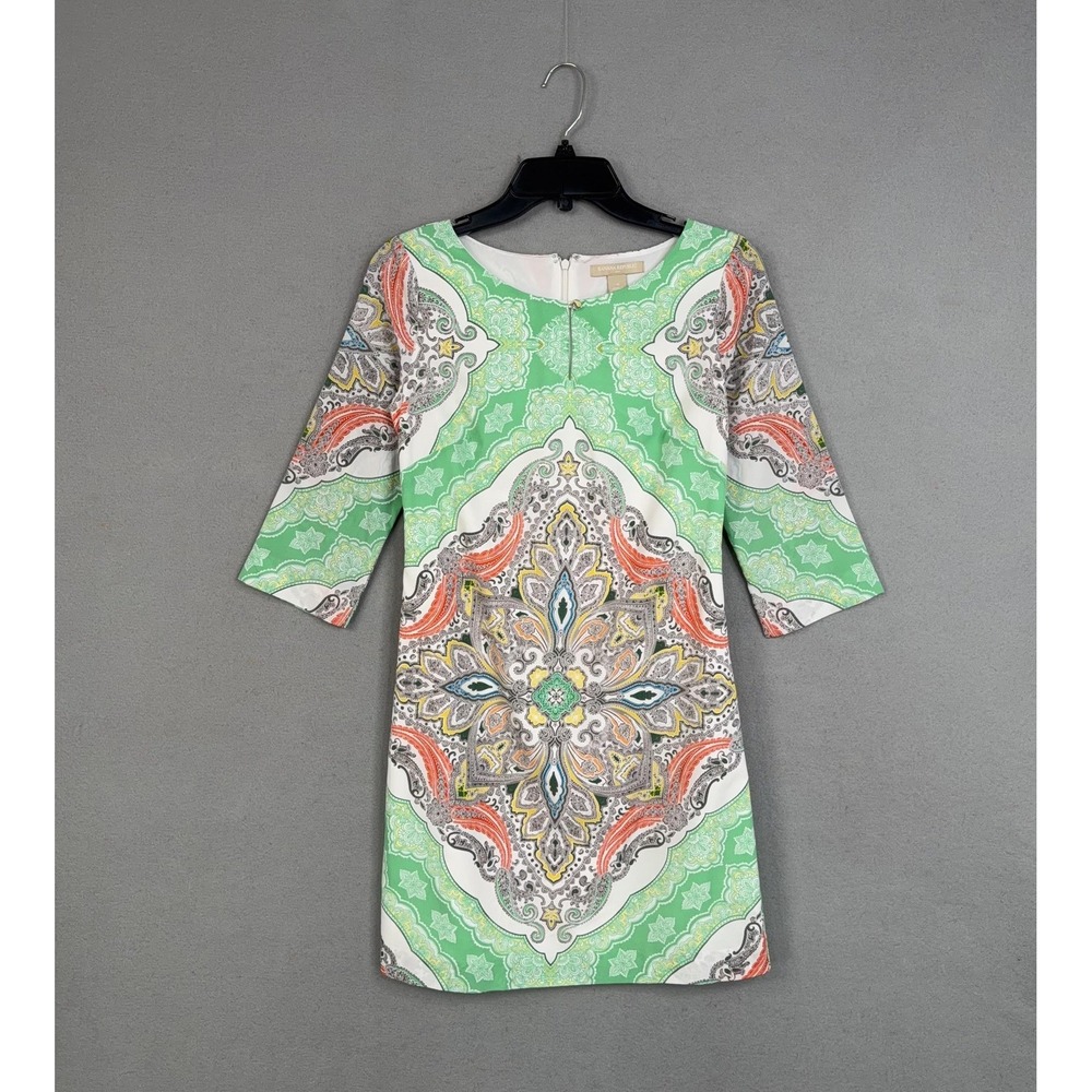 Banana Republic Dress Womens 0 Colorful Paisley 3/4 Sleeve Shift Mini Light